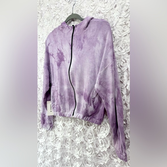 YANA K NWT Harley Tie Dye Hoodie Sweater Sz Small Purple & White Boho Zip Up - Picture 2 of 10